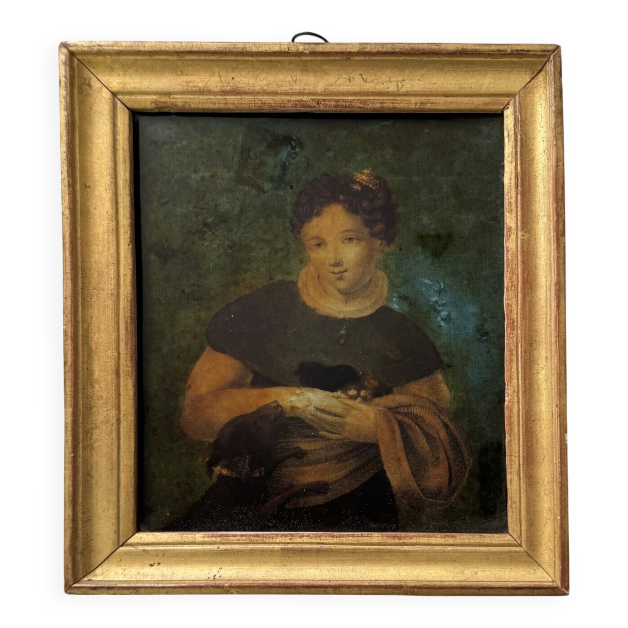 Portrait of a young girl, 18th century, fixed under glass in a baguette frame
