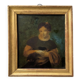 Portrait of a young girl, 18th century, fixed under glass in a baguette frame