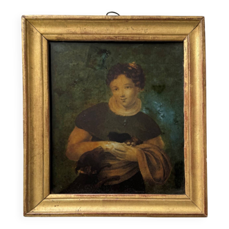 Portrait of a young girl, 18th century, fixed under glass in a baguette frame