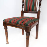 Set of six dining room chairs of oak and upholstered with striped fabric, 1920s
