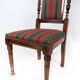 Ensemble de six chaises de salle à manger en chêne et rembourrées de tissu rayé, années 1920