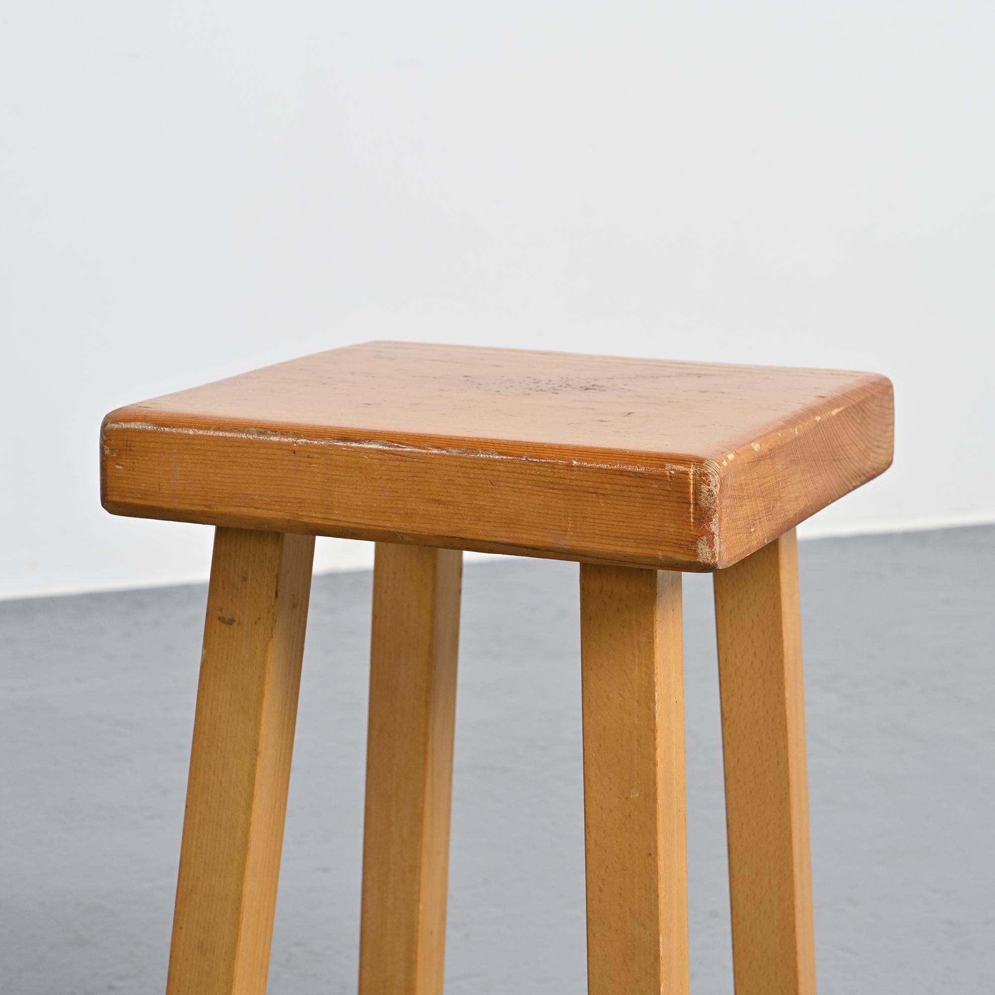 Pine stool by Charlotte Perriand, Les Arcs, France