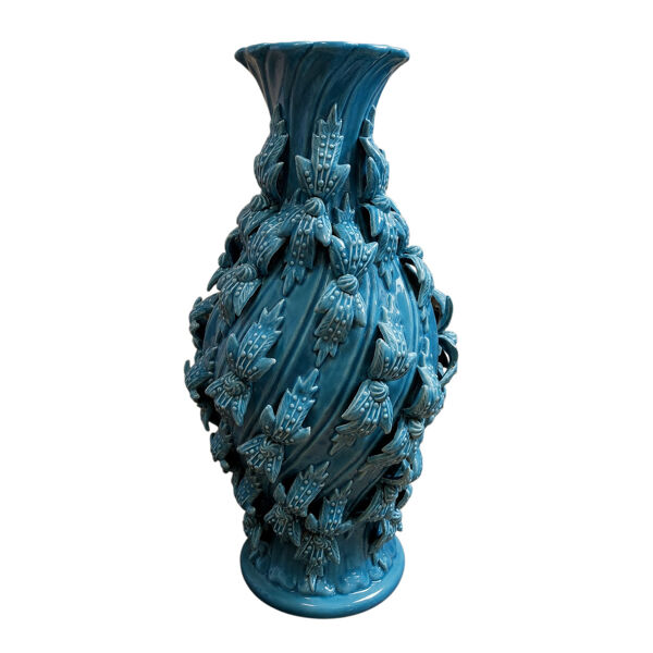 Grand vase balustre en céramique de Maises émaillée bleu turquoise