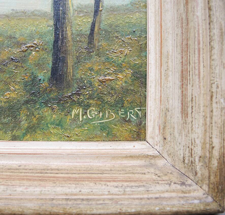 Old oil painting signed: landscape of the Landes forest.