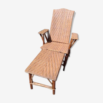 Chaise longue en rotin des années 40