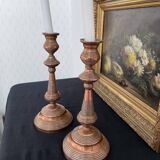 Antique, pair of candle holders, copper, brass, candle, goldsmith hallmark, old, large, massive, France