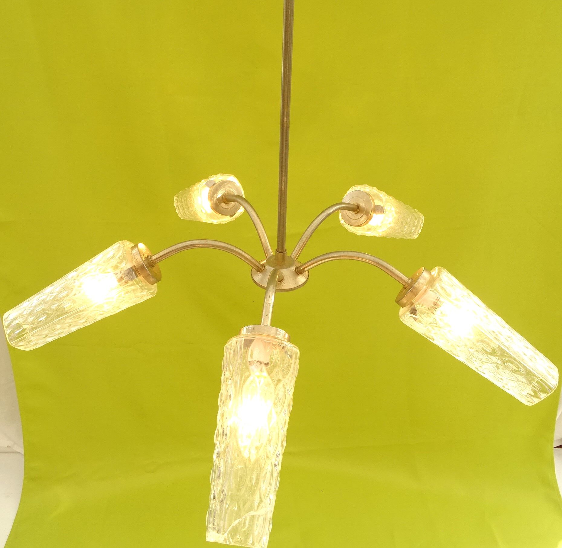 Transparent glass chandelier conical shape painted metal stucture