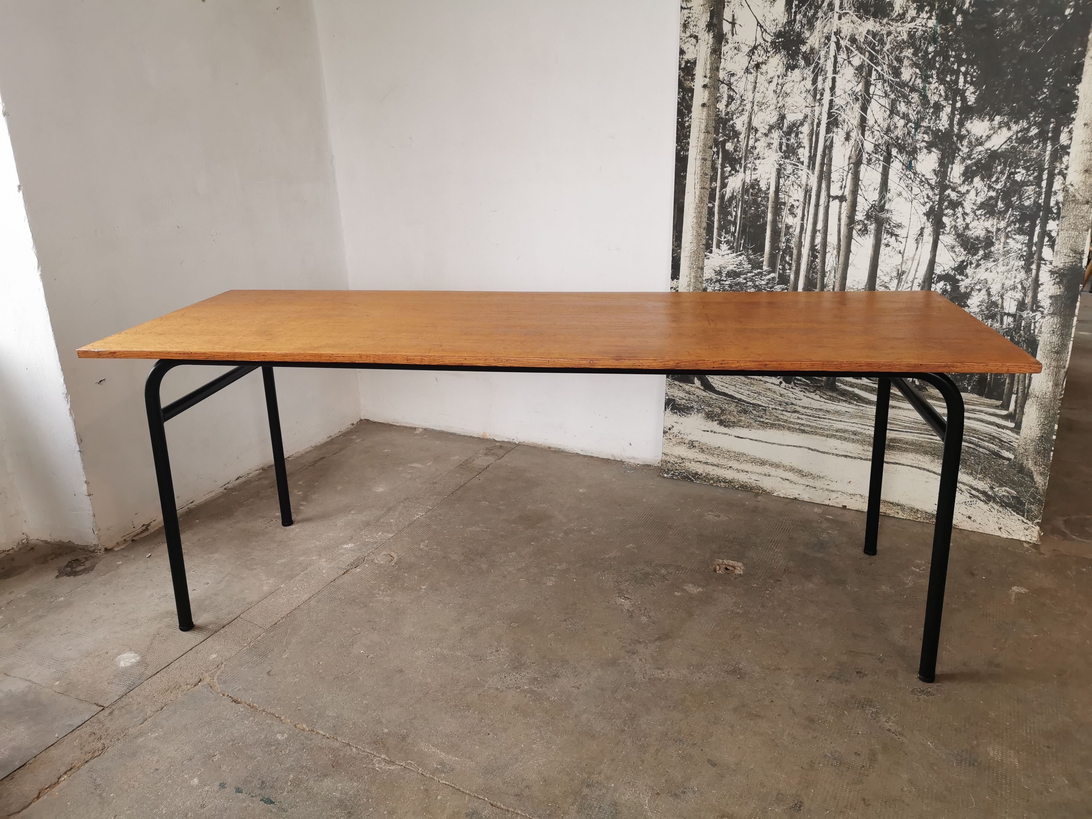 Refectory table Mullca metal and wood 1960