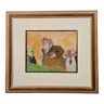 Maurice Montet (1905-1997): Aquarelle figurant une caricature de 3 personnages notables
