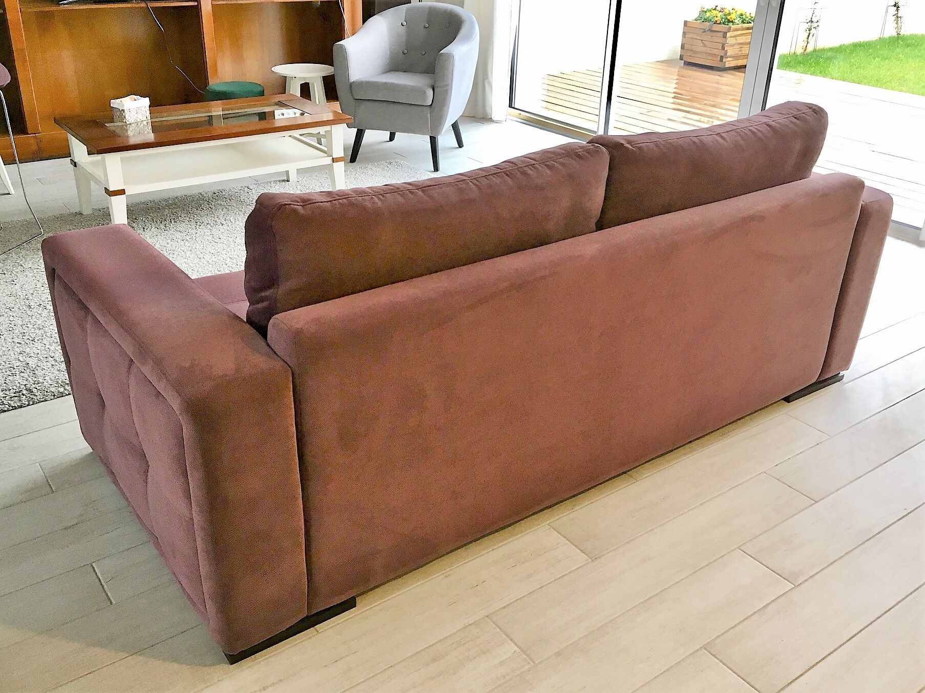 Canapé 3 places en velours "prune" Fabrice Mobilier