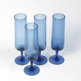 Set of 4 vintage cobalt blue champagne flutes - glassware from Boussu