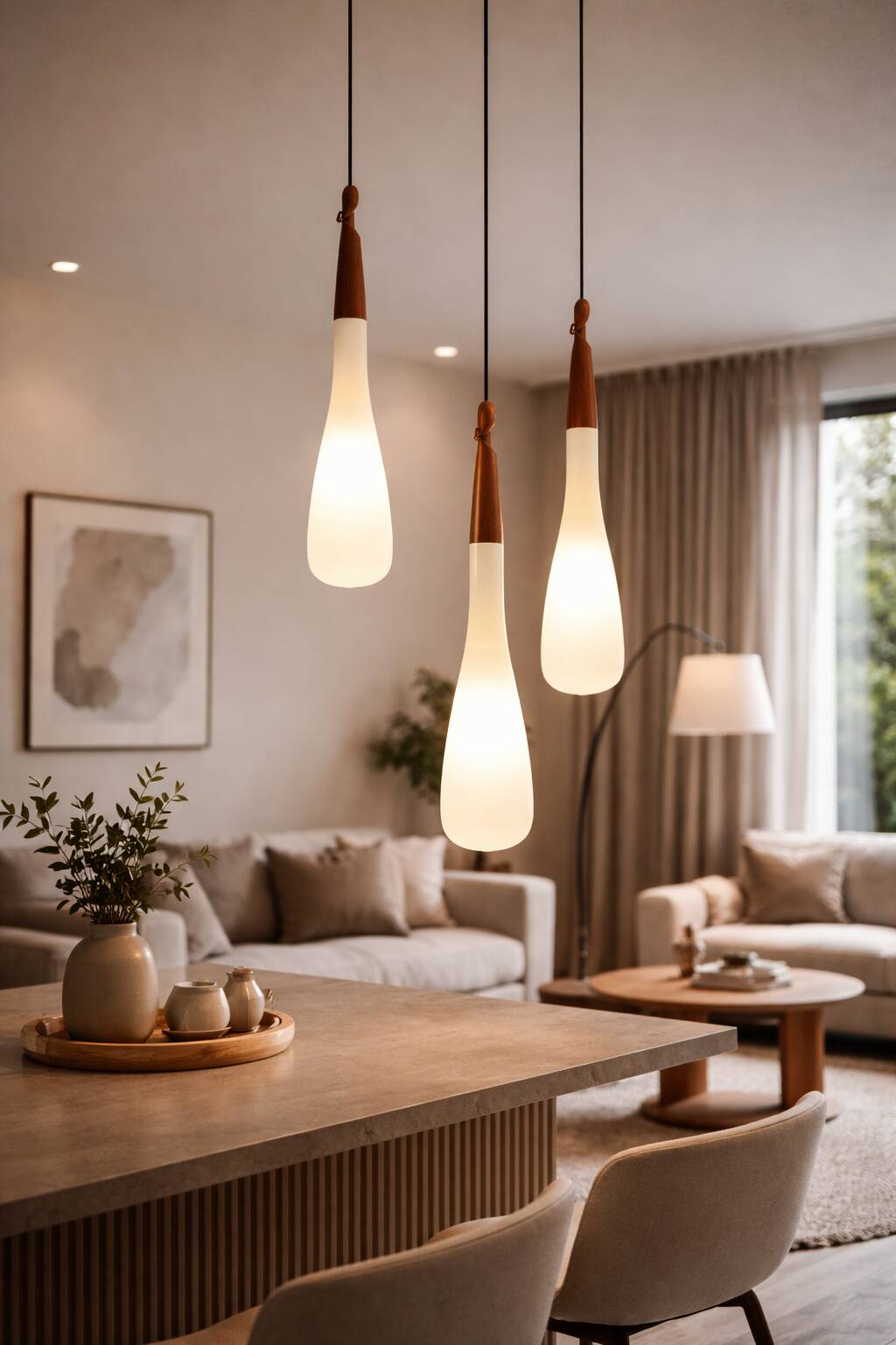 Scandinavian opaline and teak suspension by Uno and Östen Kristiansson for the
