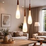Scandinavian opaline and teak suspension by Uno and Östen Kristiansson for the