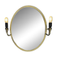 Oval wall mirror in gilded brass with double sconces – 1950s/60s