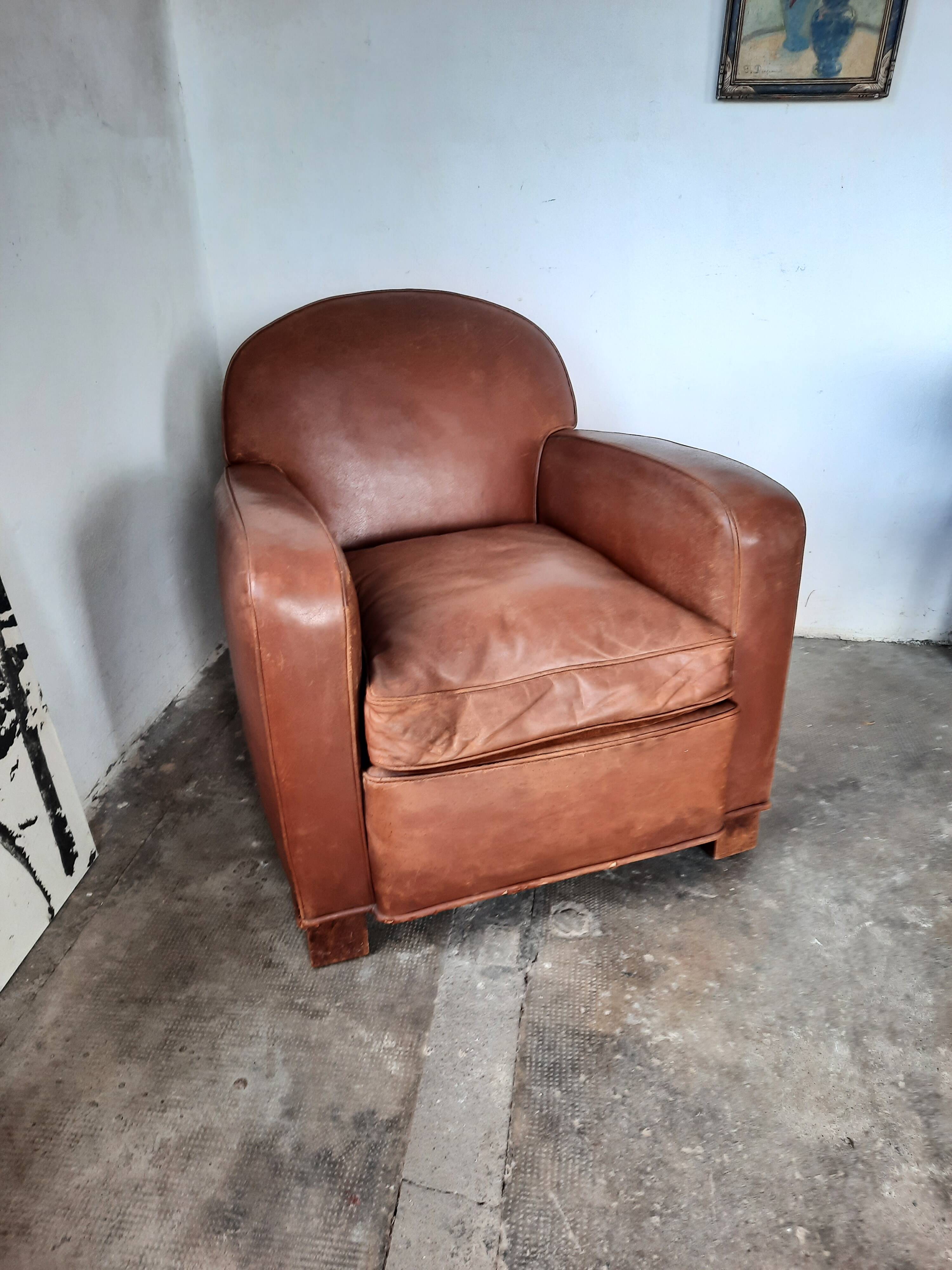 Leather club armchair, art deco