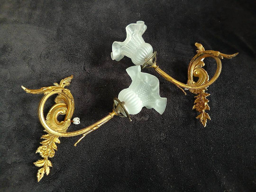 Art Nouveau Bronze Brass Wall Lights Louis XV Style