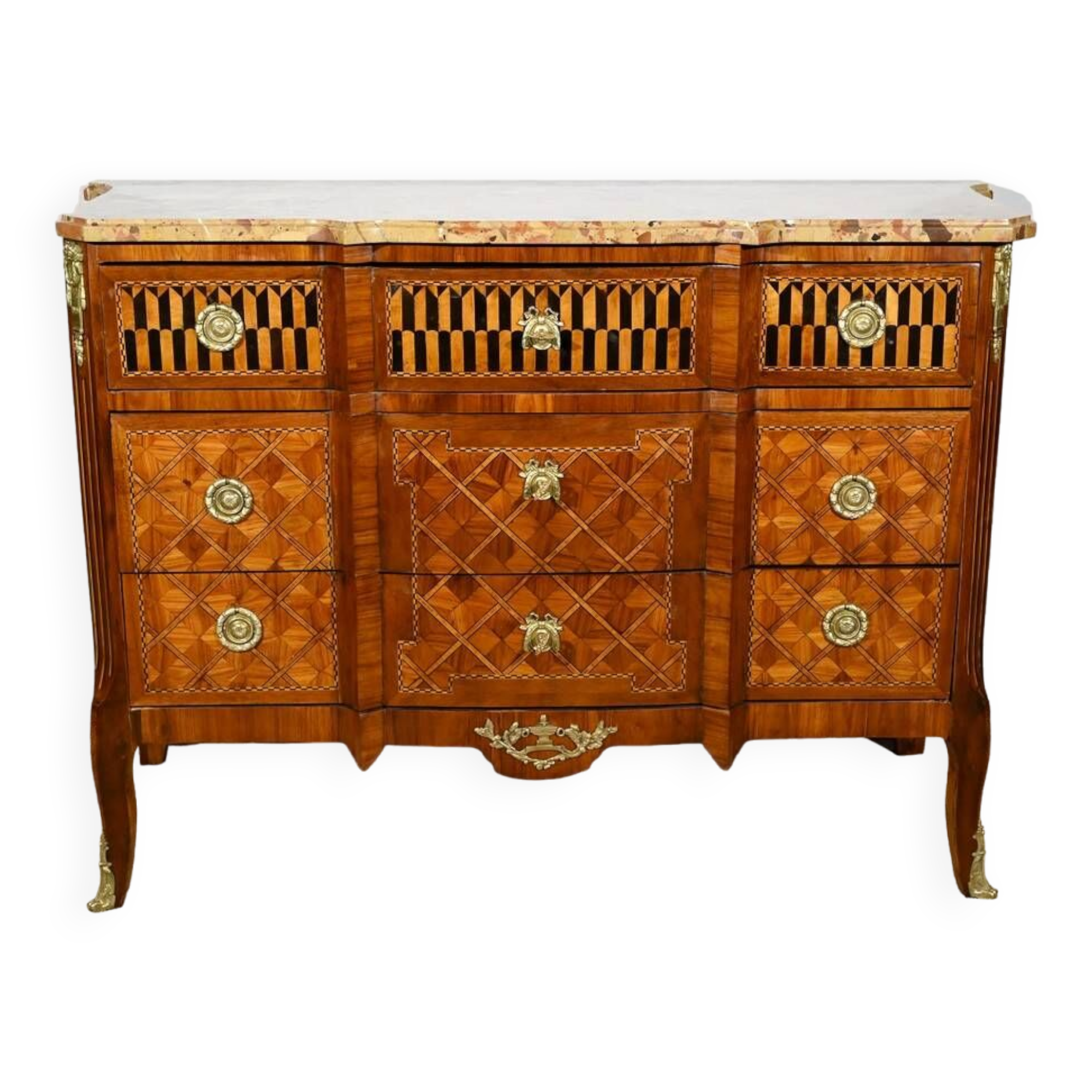 Rosewood and Mahogany chest of drawers, Louis XV / Louis XVI Transition style – Late 19th century