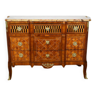Rosewood and Mahogany chest of drawers, Louis XV / Louis XVI Transition style – Late 19th century