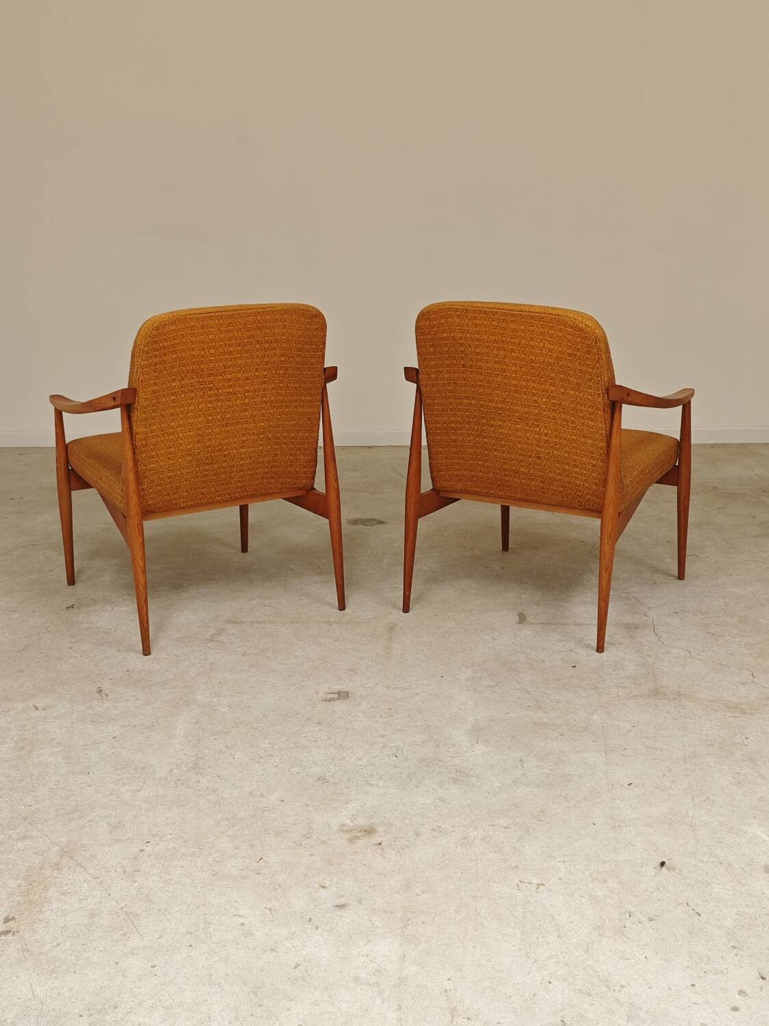 Pair of Czech armchairs in mustard flecked fabric, 1960.