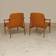 Pair of Czech armchairs in mustard flecked fabric, 1960.