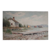 Aquarelle ancienne - bord de mer ou lac - signée