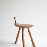 Brutalist tripod stool in carved wood, 1950s