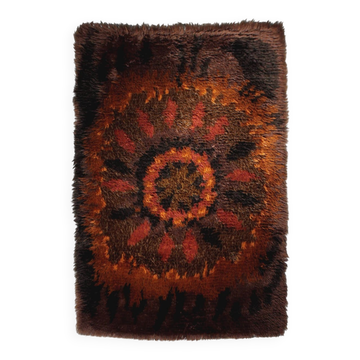 Tapis en laine Rya marron rouille du milieu du siècle, 98x152cm