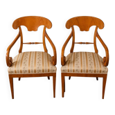 Pair of Biedermeier armchairs in light wood – 19th century