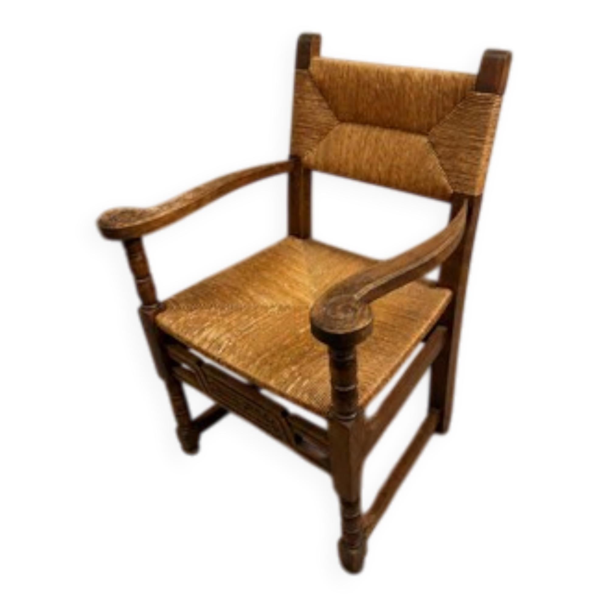 Rustic armchair made of woven rush, 1960s–1970s.
