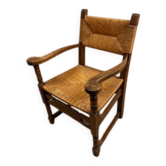 Rustic armchair made of woven rush, 1960s–1970s.