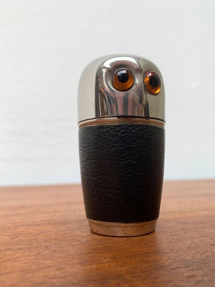 Set of 5 metal shot glasses in German owl style from the mid-century, 1960s.