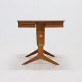 Height adjustable birch and brass partner desk 1960s