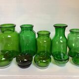 Five green glass candy boxes from the 70s