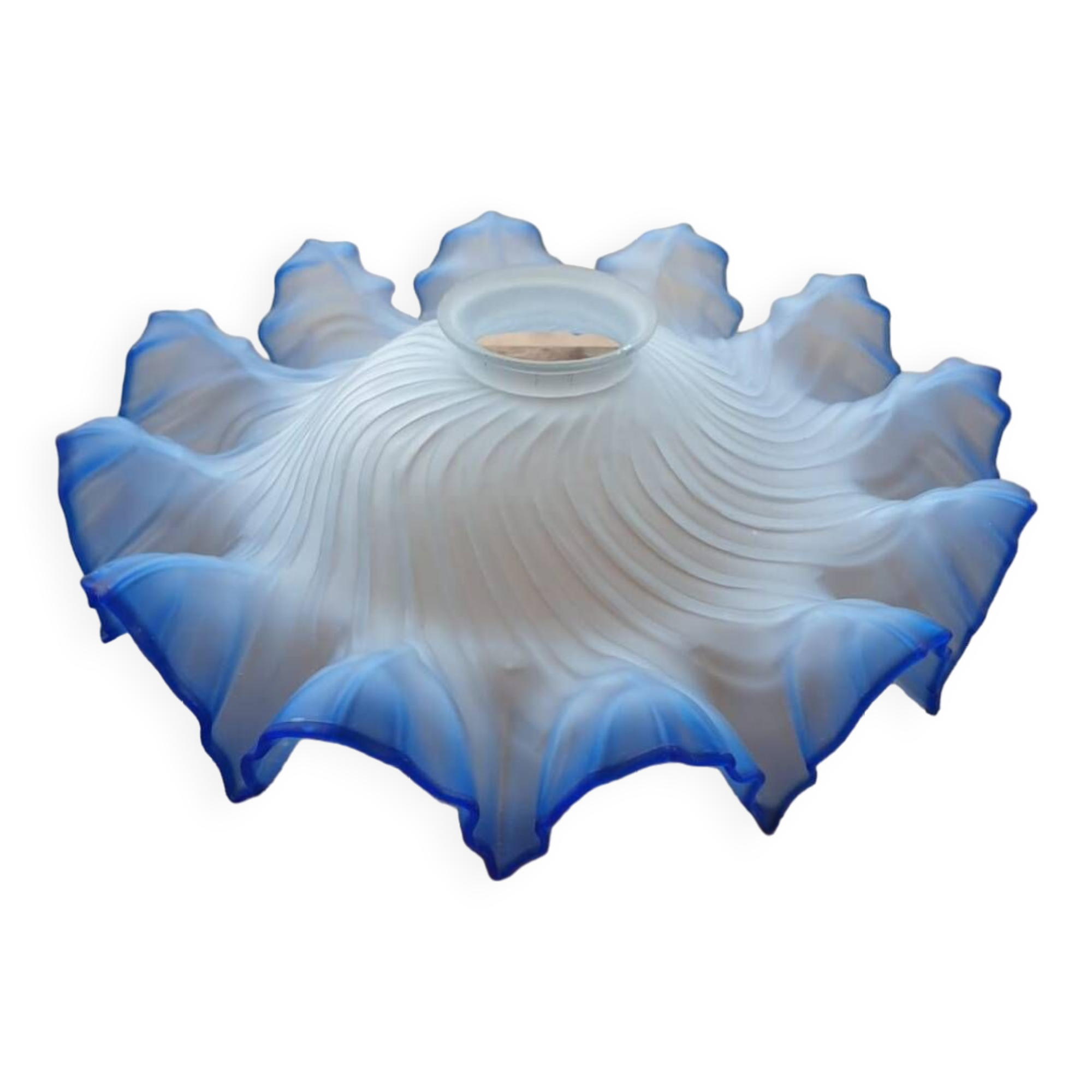 White and blue skirted opaque glass lampshade