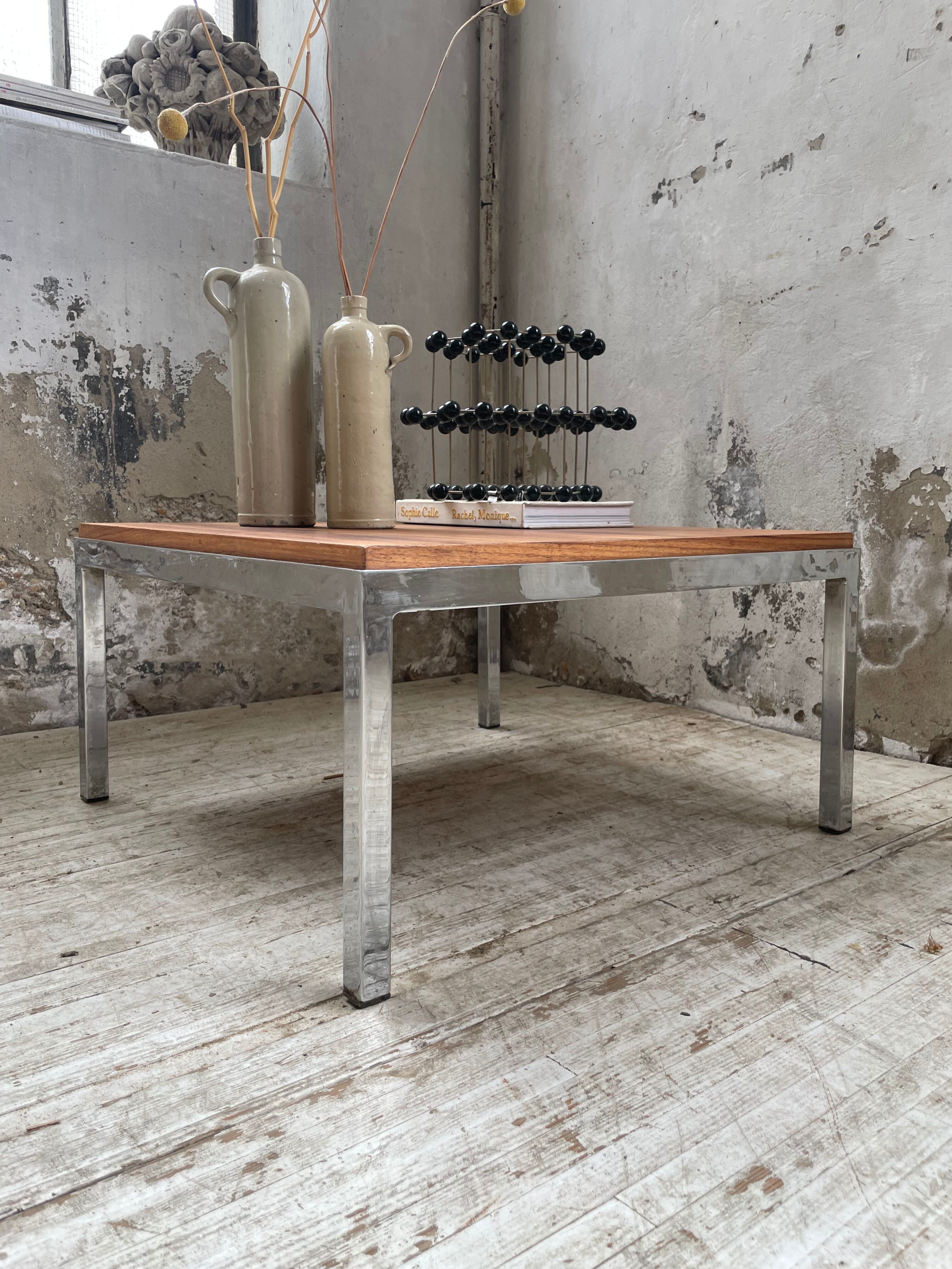 Walnut and modernist chrome coffee table