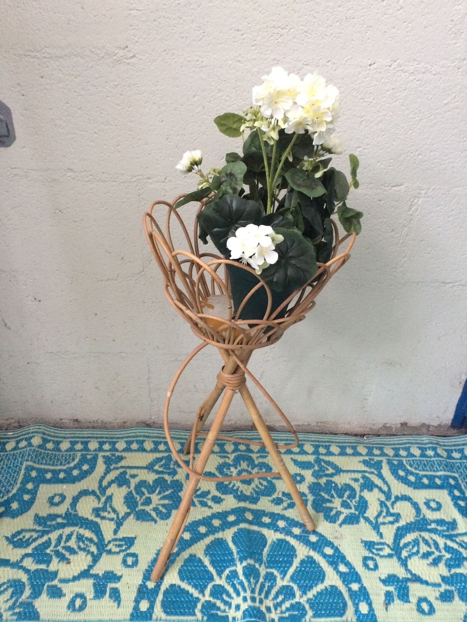 Porte plante en rotin et bambou vintage 1960