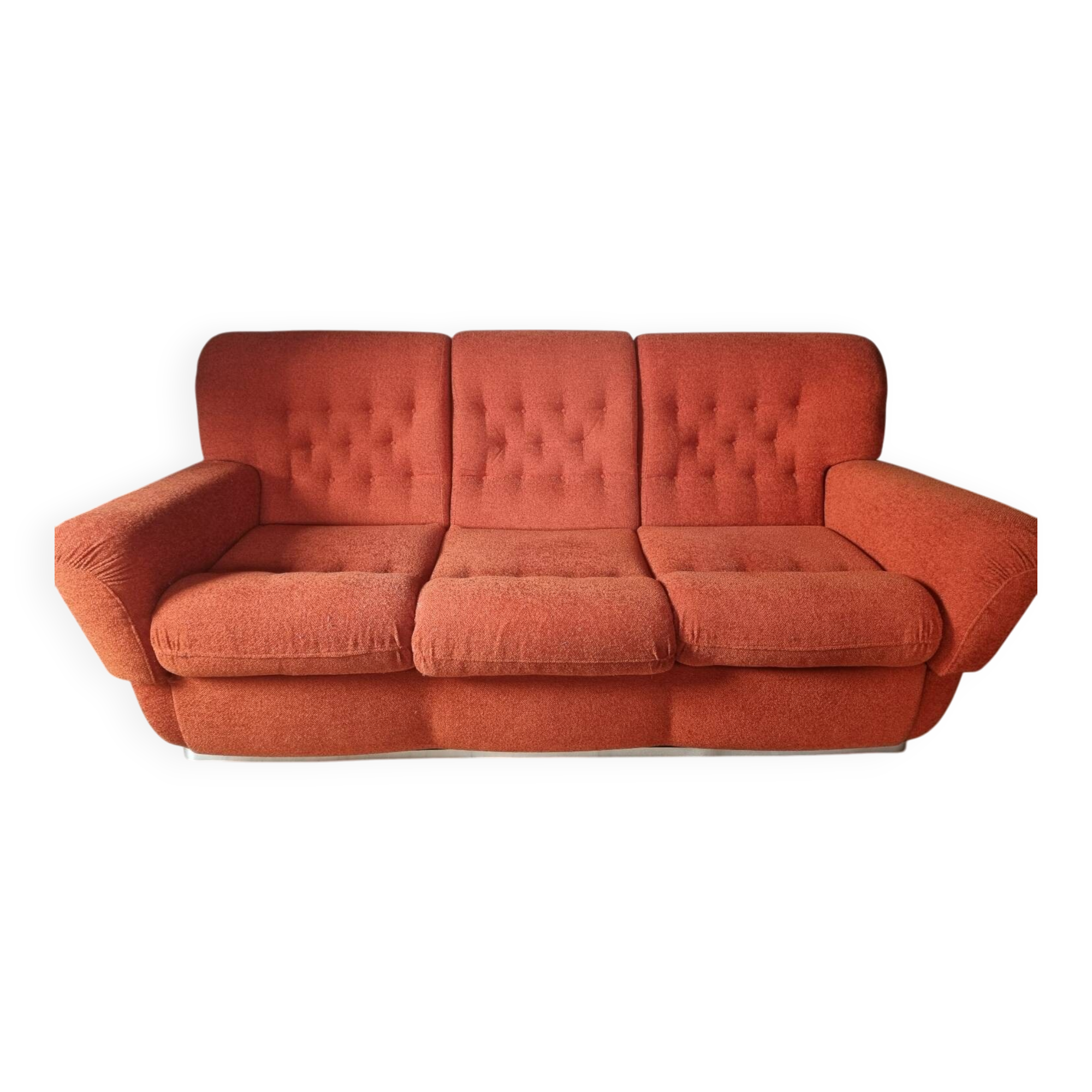Set of seventies orange sofa and armchairs