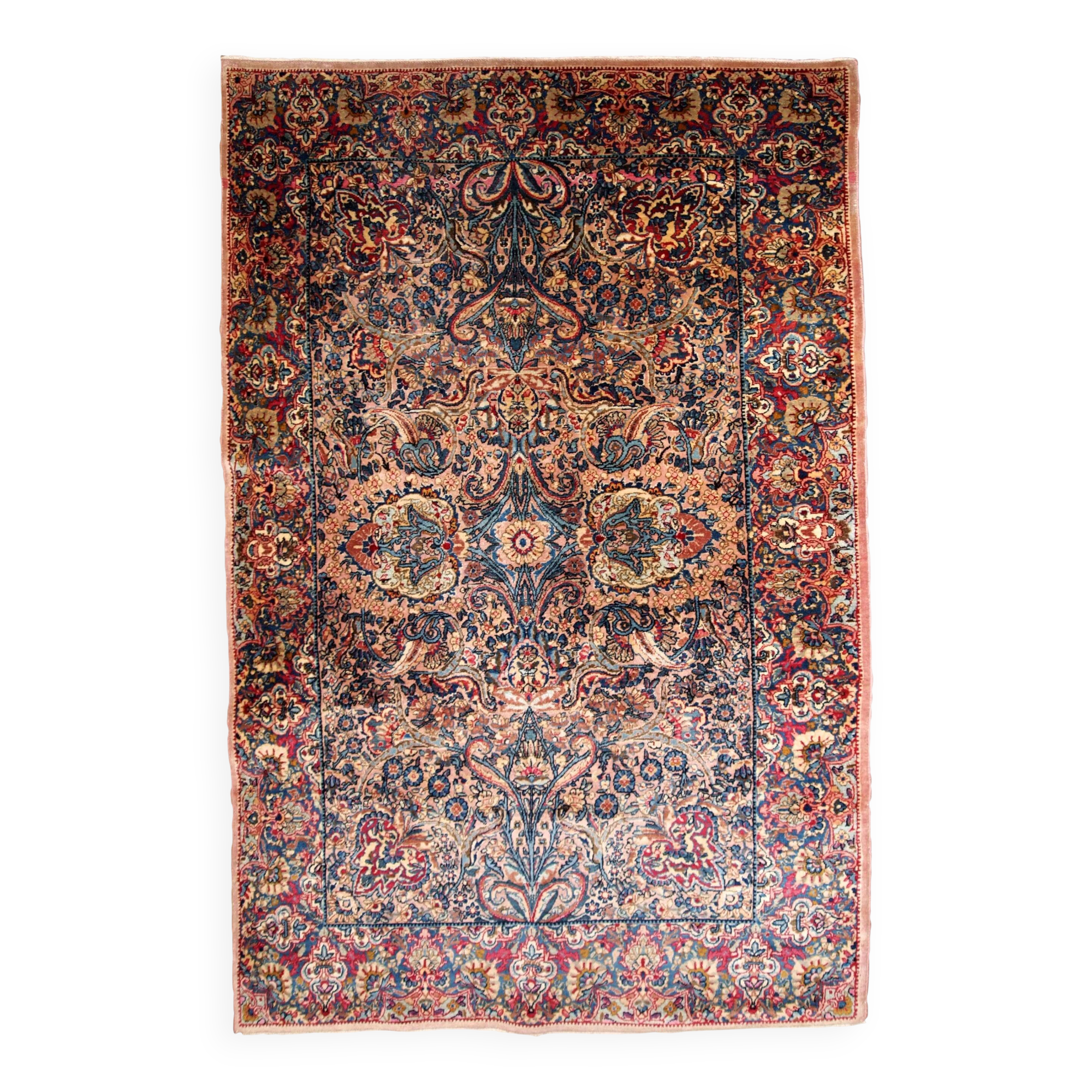 Handmade antique Persian Kerman rug 4.2' x 6.10' (128cm x 211cm) 1920s - 1B778