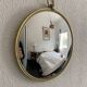 Vintage 1960s witch's eye mirror, turquoise velvet, sunburst effect - 24 x 54 cm
