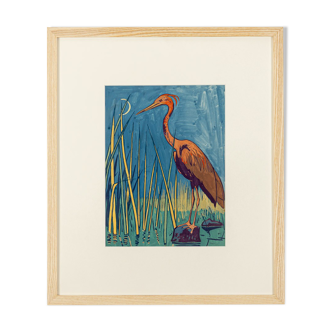 Grey Heron, Gouache on Paper, 45 x 53 cm