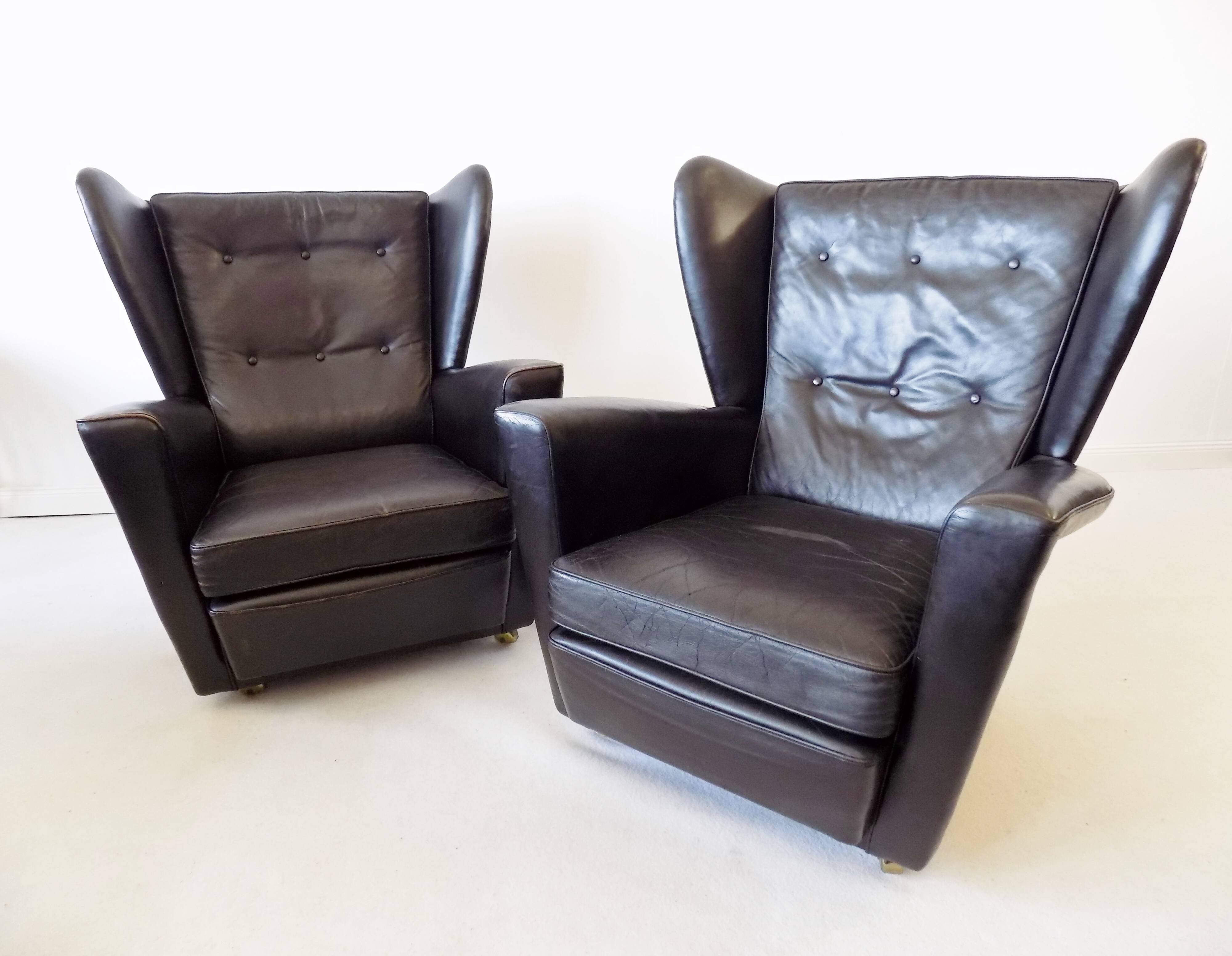 Howard Keith pair of black leather armchairs for HK Furniture