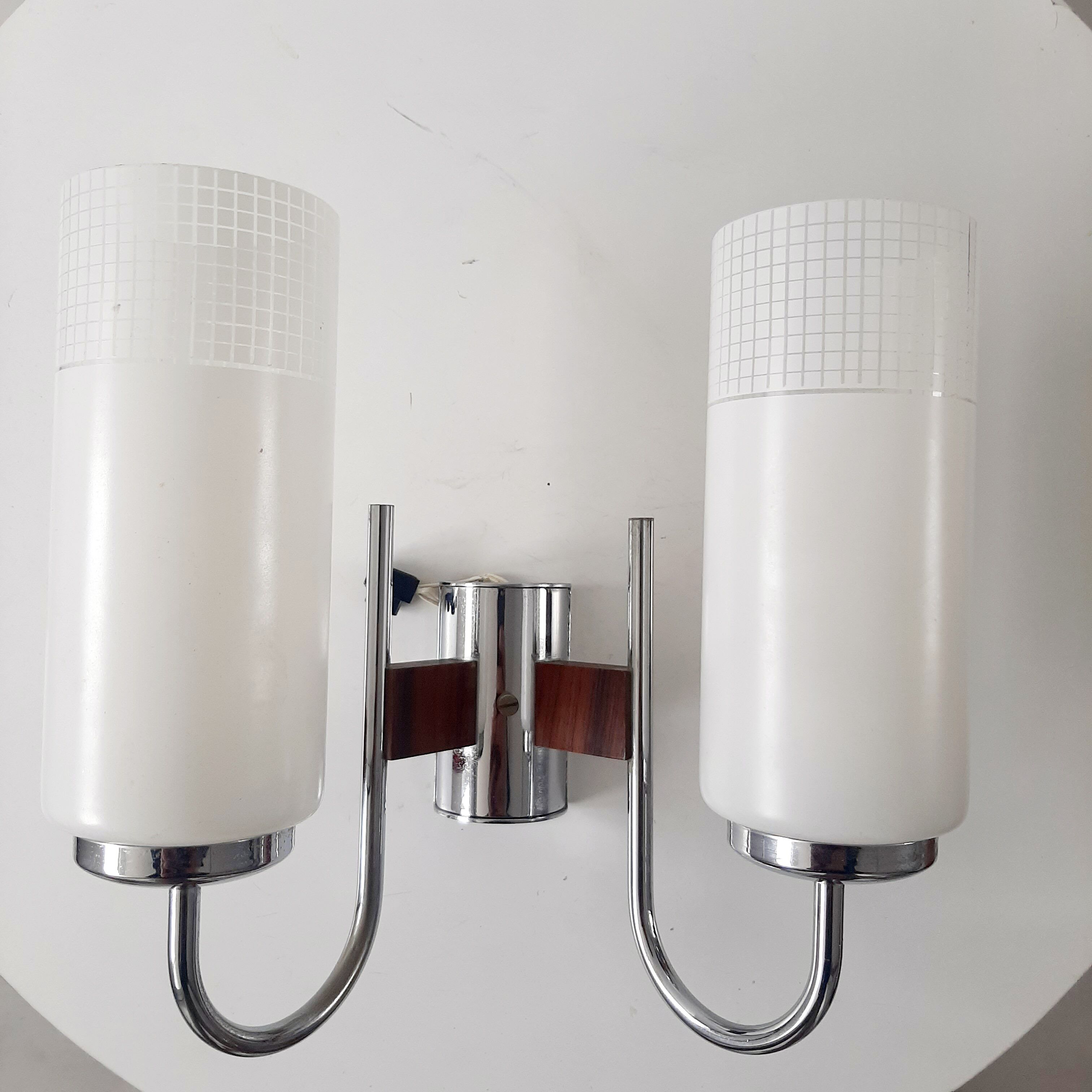 Double chrome and scandinavian teak wall lamp 50s