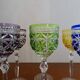 6 glasses of Bohemian crystal wine colored feet stars