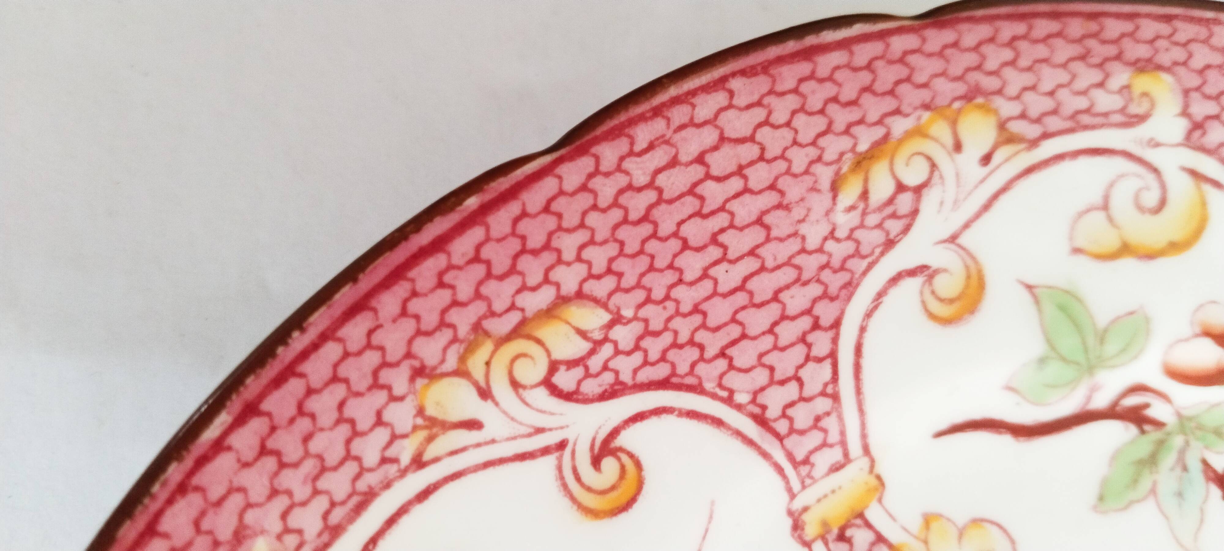 Porcelain dessert plate, Minton Decor 235, pink, Sarreguemines