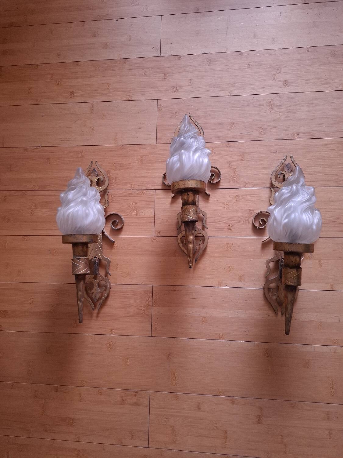 3 gold metal torchere wall lights