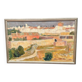 Huile sur panneau d'origine suédoise – « Vue de la ville » par Einar Rosen – Signé – Vintage et encadré – 62 × 40 cm