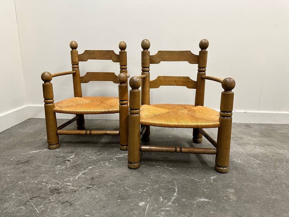Pair of Charles Dudouyt low rushed easy armchairs, 1940s.