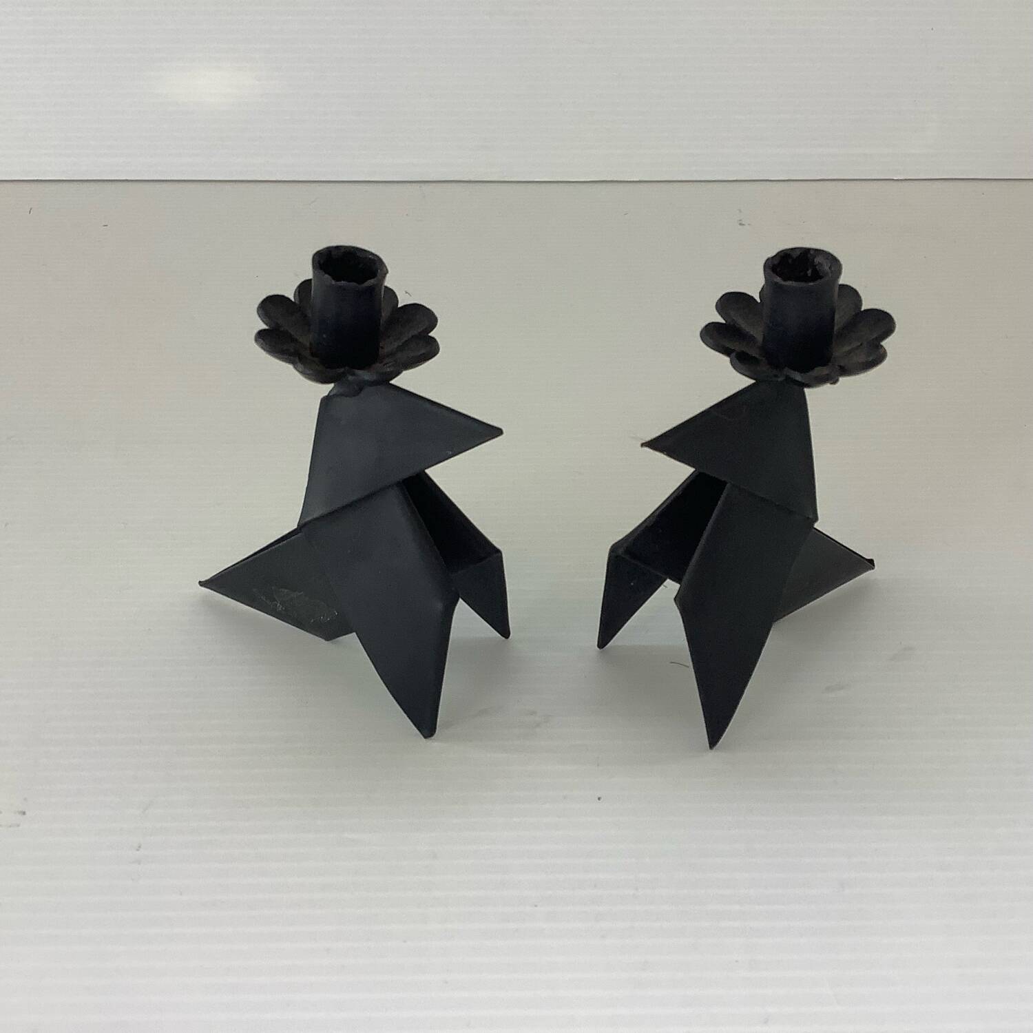 2 Small Vintage Candlesticks 1970s Denmark Brutalist Handmade Birds