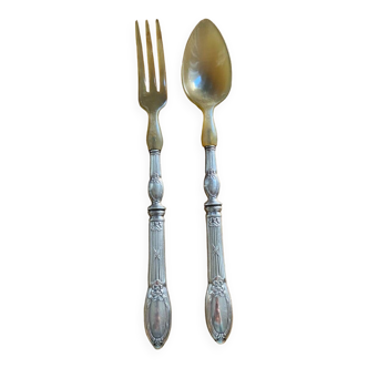 Boulenger salad servers, late 19th century, silver metal and horn