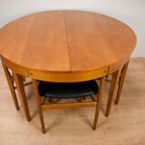 Vintage extendable dining table & 4 black chairs from Mcintosh,1960s